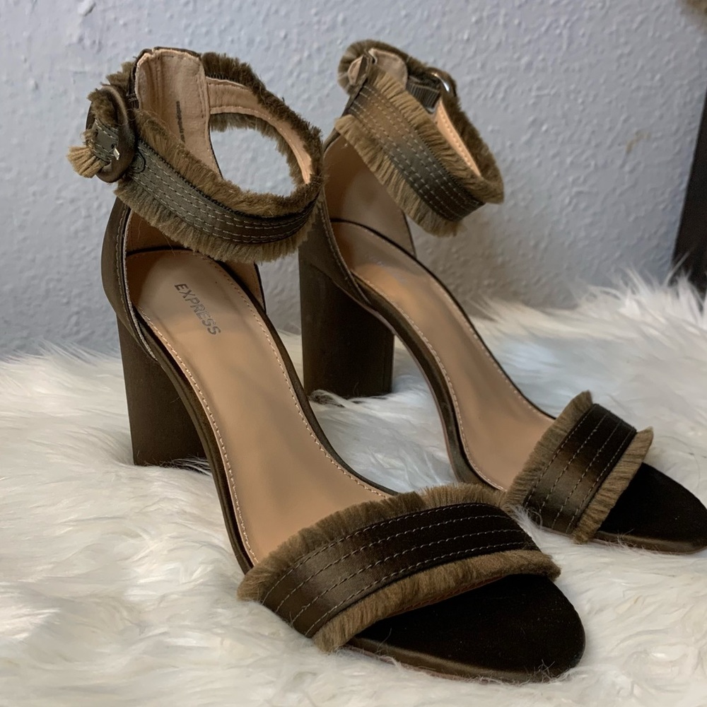 Express Dark Green Open Toe Heels